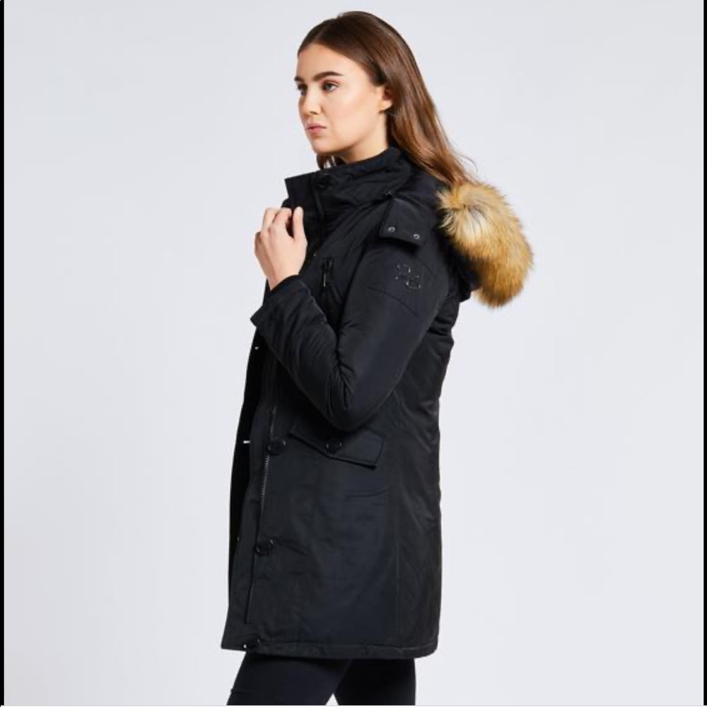 Women's Black Parka with Faux Fur Trim
